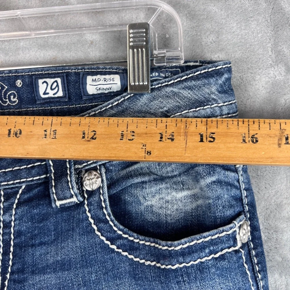 Miss Me Mid Rise Skinny Jeans Blue Denim Embellished Pocket MP8856S Size 29